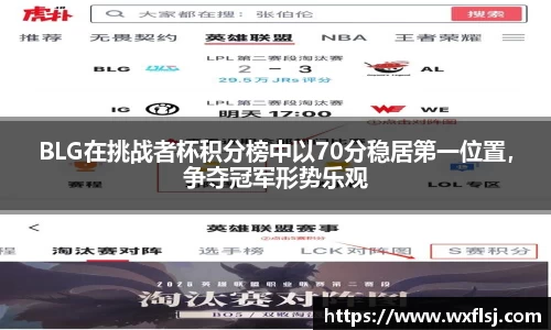 BLG在挑战者杯积分榜中以70分稳居第一位置，争夺冠军形势乐观